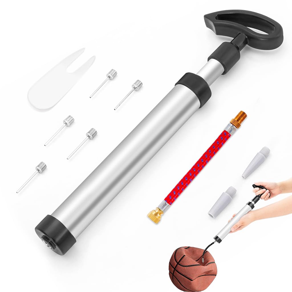 Proberos Manual Air Pump Basketball Air Pump 10 Inches Air Pump with Interchangeable Nozzles, Needles & Extension Hose Universal Air Pump for Basketball, Soccer Football, Tyre Proberos Manual Air Pump Basketball Air Pump 10 Inches Air Pump with Interchangeable Nozzles, Needles & Extension Hose Universal Air Pump for Basketball, Soccer Football, Tyre